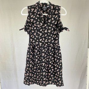 Angie Black Pink Floral Cold-shoulder Short Dress Size S